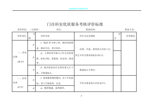 门诊科室优质服务考核评价标准