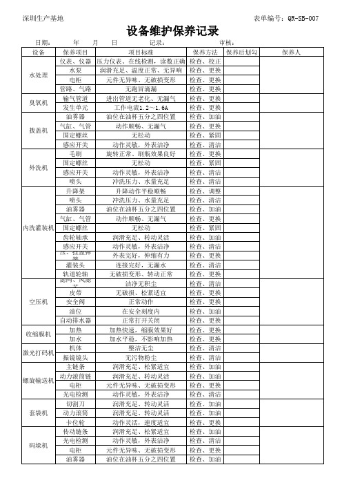 QR-SB-007设备维护保养记录
