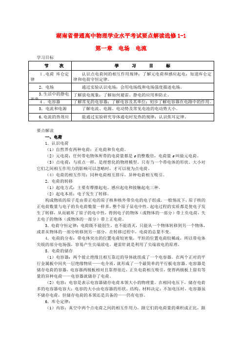 湖南省普通高中高中物理 学业水平考试要点解读与检测第1章 电场 电流 选修1-1