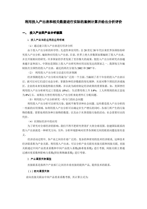 6.2.1利用投入产出表和相关数据进行实际的案例计算并给出分析评价