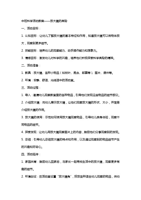 放大镜的中班科学活动教案