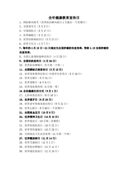 全年健康教育宣传日