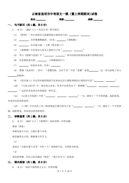 云南省昆明市中考语文一模(暨上学期期末)试卷