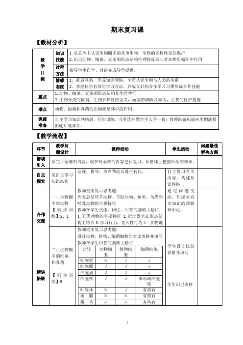 人教版 八年级上册 生物 期末复习课 教案