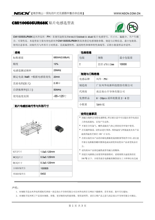 680nH贴片电感规格_风华高科CMI100505UR68K