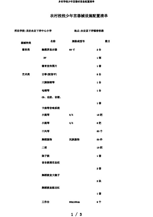 乡村学校少年宫器材设备配置清单