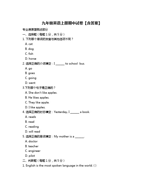 九年级英语上册期中试卷【含答案】