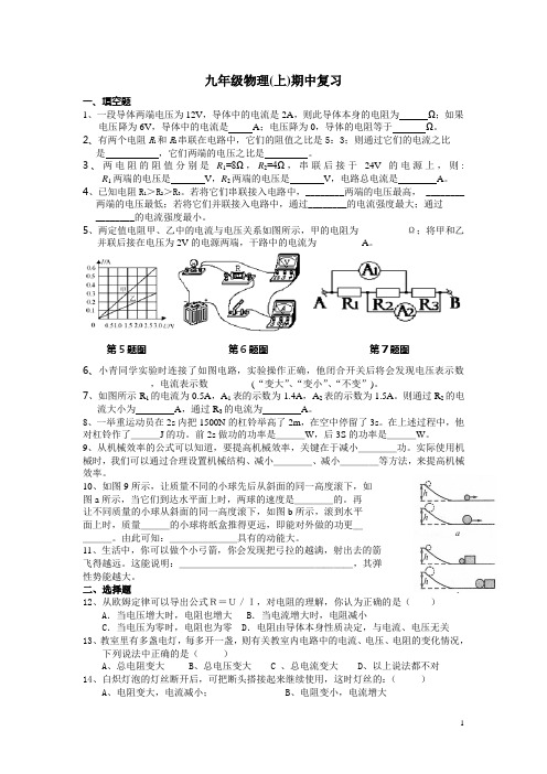 九年级物理上册期中复习