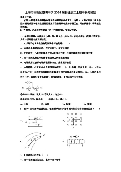 上海市崇明区崇明中学2024届物理高二上期中联考试题含解析