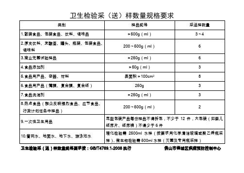 卫生检验采(送)样数量规格要求.