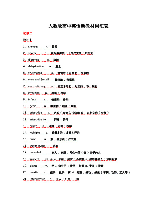 人教高中英语新教材人教版(2019)高中英语选修二单词表