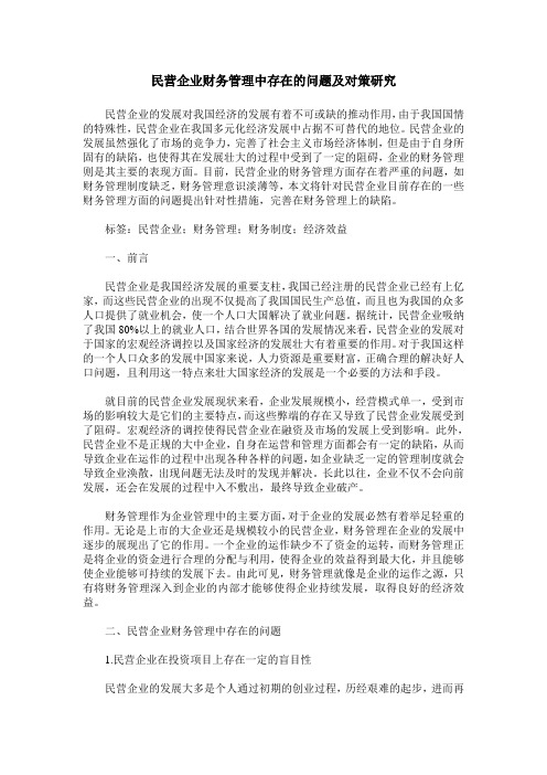 民营企业财务管理中存在的问题及对策研究