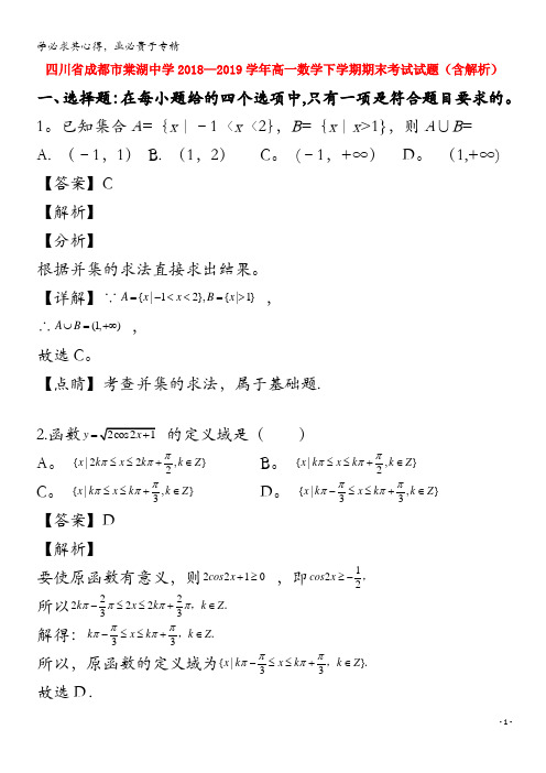 四川省成都市棠湖中学2018-2019学年高一数学下学期期末考试试题(含解析)