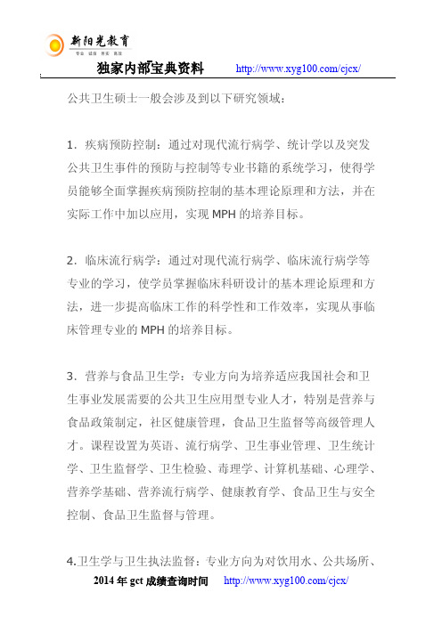 公共卫生硕士(MPH)涉及的领域及研究方向