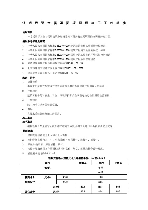 吊顶工程轻钢骨架金属罩面板顶棚施工工艺标准