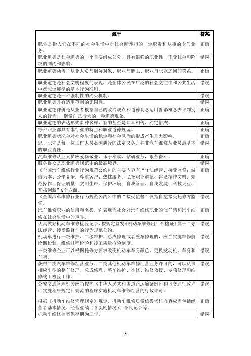 山西省技能大赛汽修理论题大全