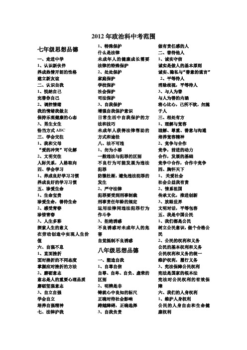 2012年政治科中考范围