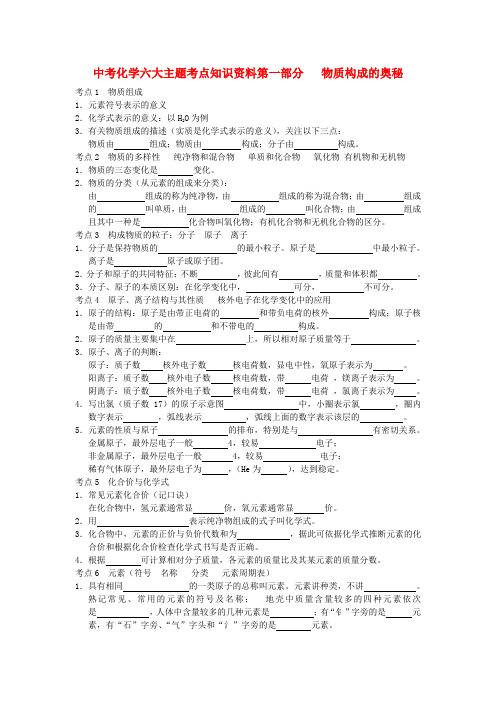 最新-2018年中考化学六大主题考点知识资料  人教新课