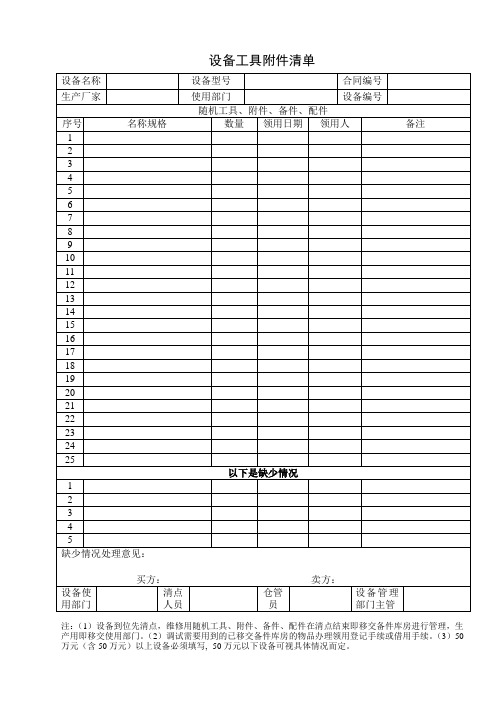 设备工具附件清单