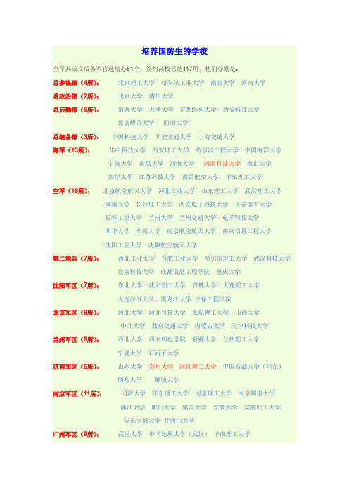 培养国防生的学校