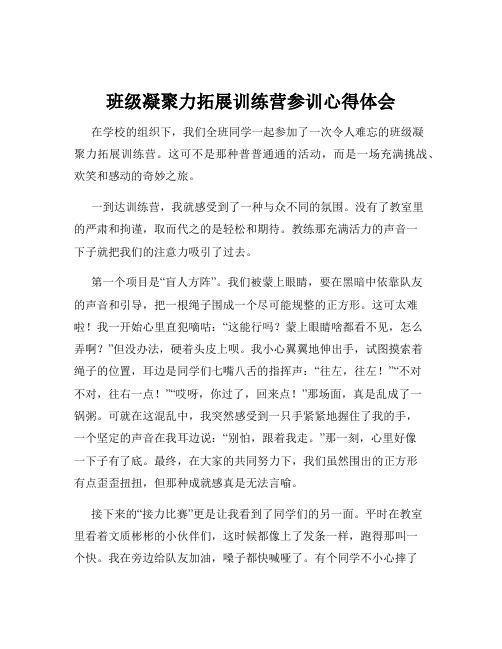 班级凝聚力拓展训练营参训心得体会