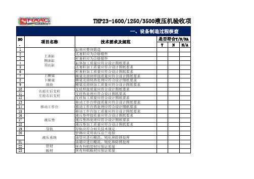 液压机验收项目表