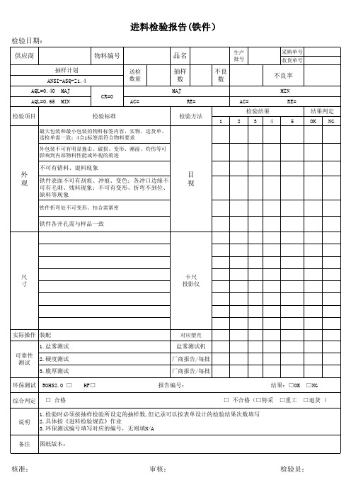 铁件进料检验记录表