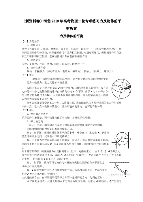 (新资料卷)河北2019年高考物理二轮专项练习力及物体的平衡教案