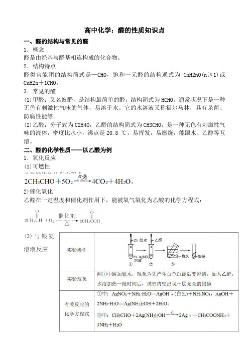 高中化学：醛的性质知识点