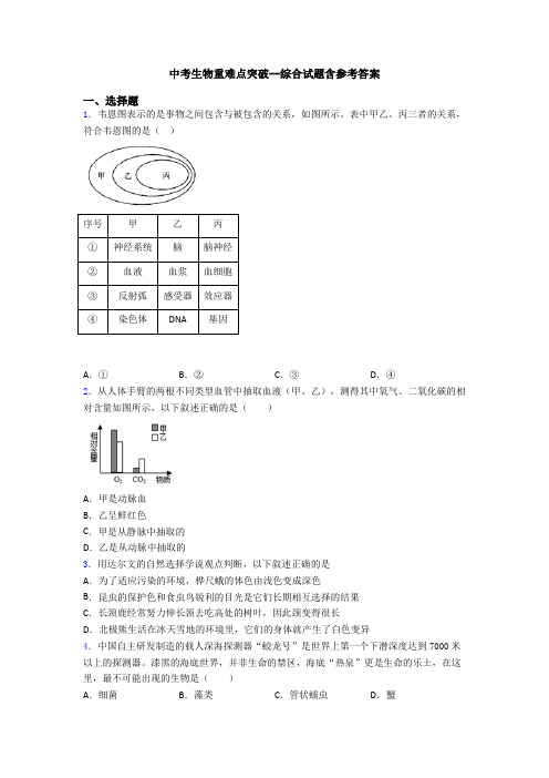 中考生物重难点突破--综合试题含参考答案