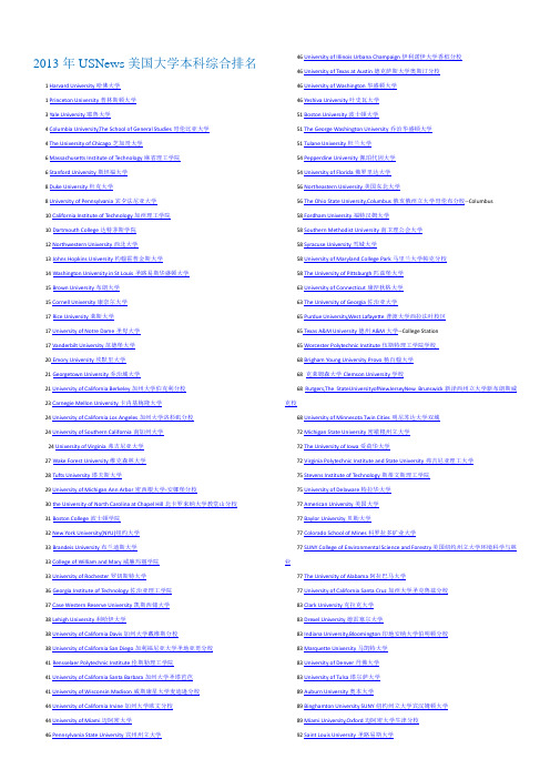 US News 2013年综合排名