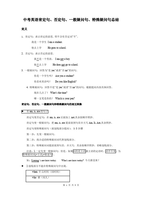 7.肯定句、否定句、一般疑问句和特殊疑问句总结