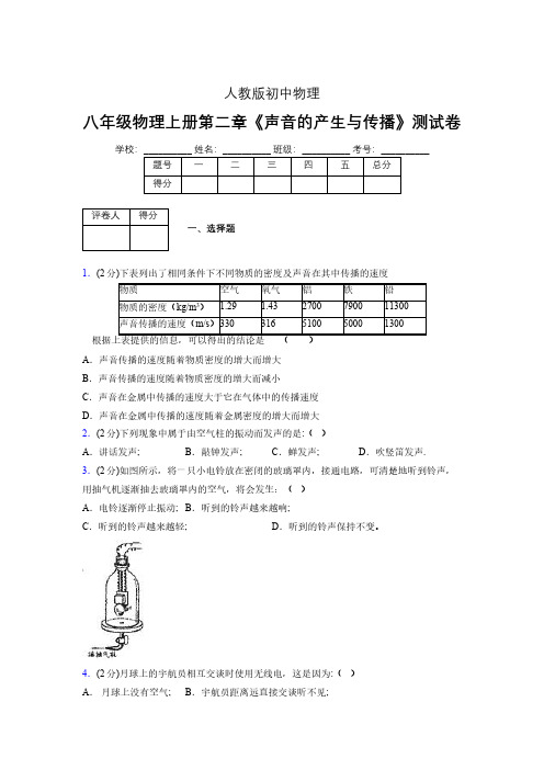 人教版八年级物理2-1《声音的产生与传播》专项练习(含答案) (1150)