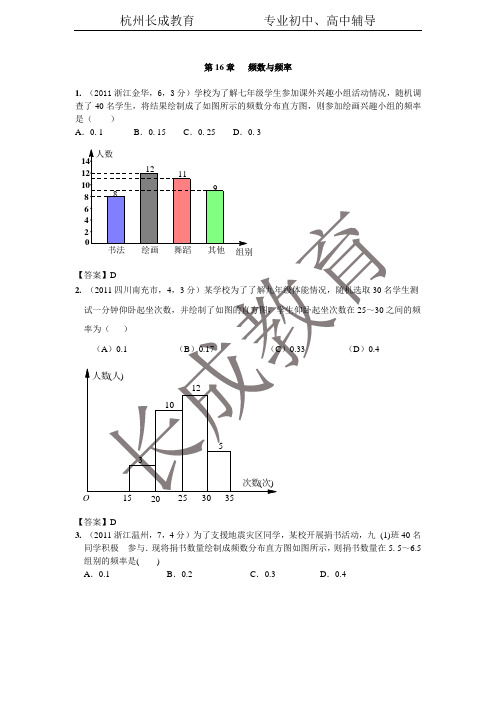 2011年全国各地中考数学真题分类汇编：第16章___频数与频率