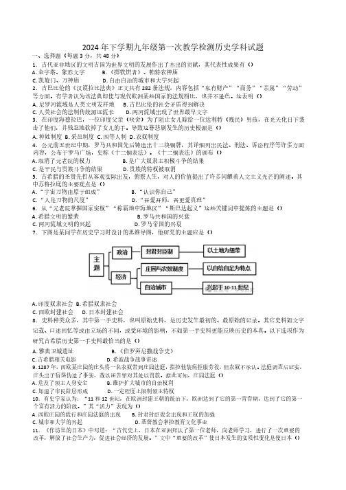 湖南省衡阳市逸夫中学2024-2025学年部编版九年级上学期10月份月考历史试题(含答案)