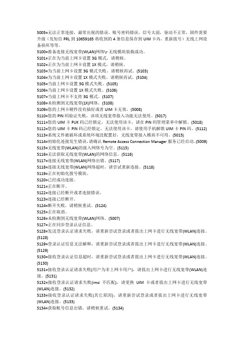 电信无线宽带连接错误代码