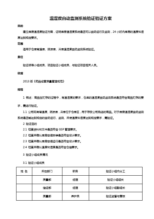 整编汇总GSP温湿度自动监测系统验证验证方案