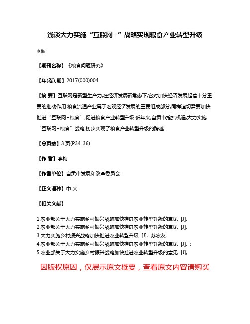 浅谈大力实施“互联网+”战略实现粮食产业转型升级