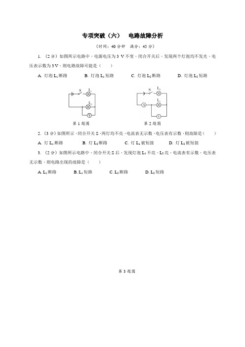 电路故障分析-物理中考专项阶段复习测评练习及答案解析