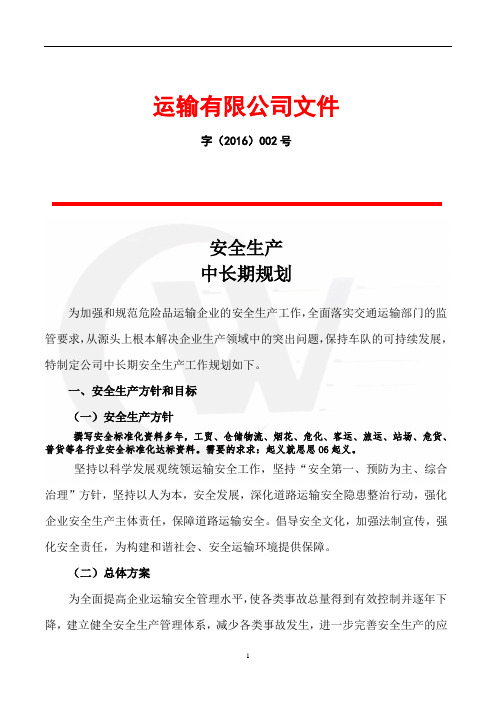 运输公司安全生产中长期规划