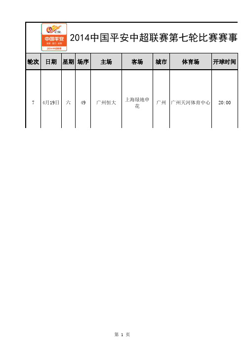 2014赛季中超联赛第七轮比赛电视转播表