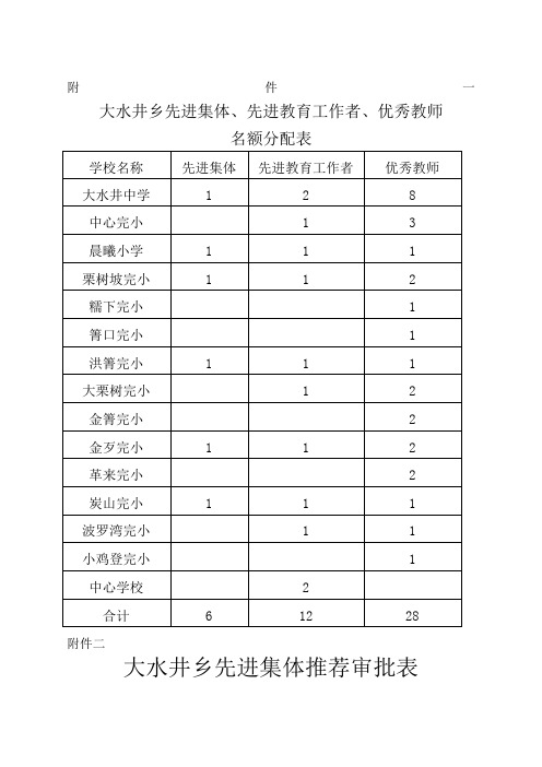 大水井乡表彰名额及审批表