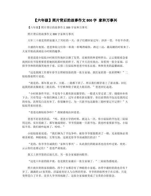 【六年级】照片背后的故事作文800字 家和万事兴