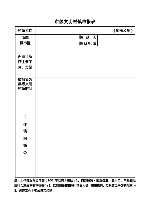 市级文明村镇申报表