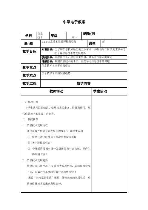 信息技术的发展历程及趋势电子教案