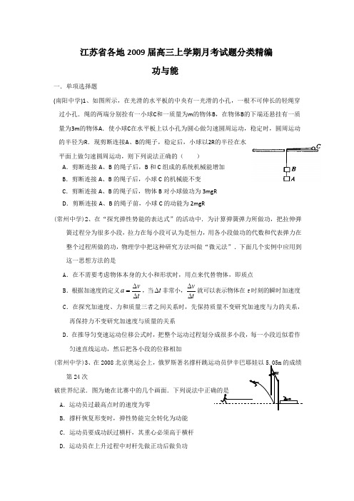 江苏省各地2009届高三上学期月考试题分类精编(六.功与能专题)