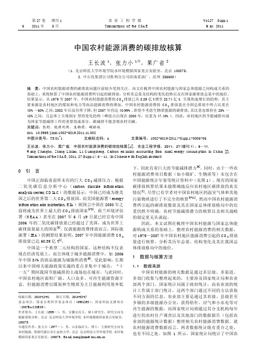 中国农村能源消费的碳排放核算