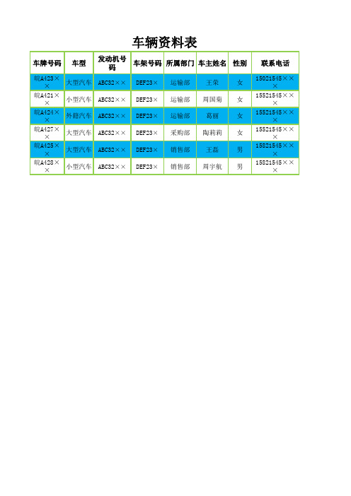 车辆资料表Excel表格模板