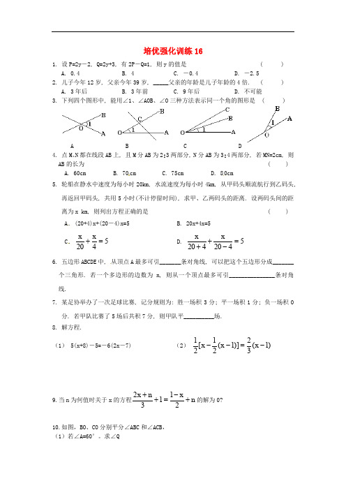 七年级数学上册 培优强化训练16 新人教版