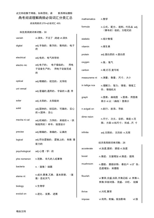 高考阅读理解高频必背词汇分类汇总知识讲解